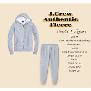 J.Crew Authentic Fleece Men’s M Hoodie & Jogger Gray Full Zip Midweight NWT